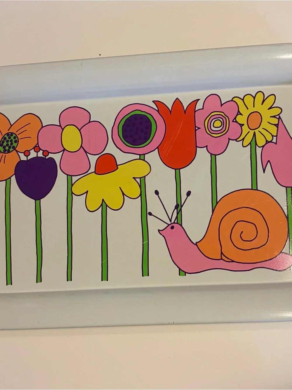 Ohio Art Co. MOD Snail Flower Metal Tray Set Vintage MCM RETRO kitchen Decor
